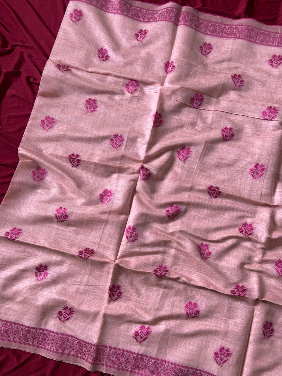 Inaya Rose Blush Floral Muga Cotton Weaving Saree