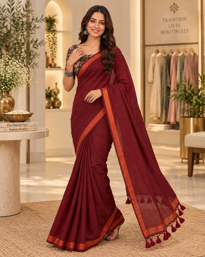 Dharma Maroon Handloom Cotton Saree