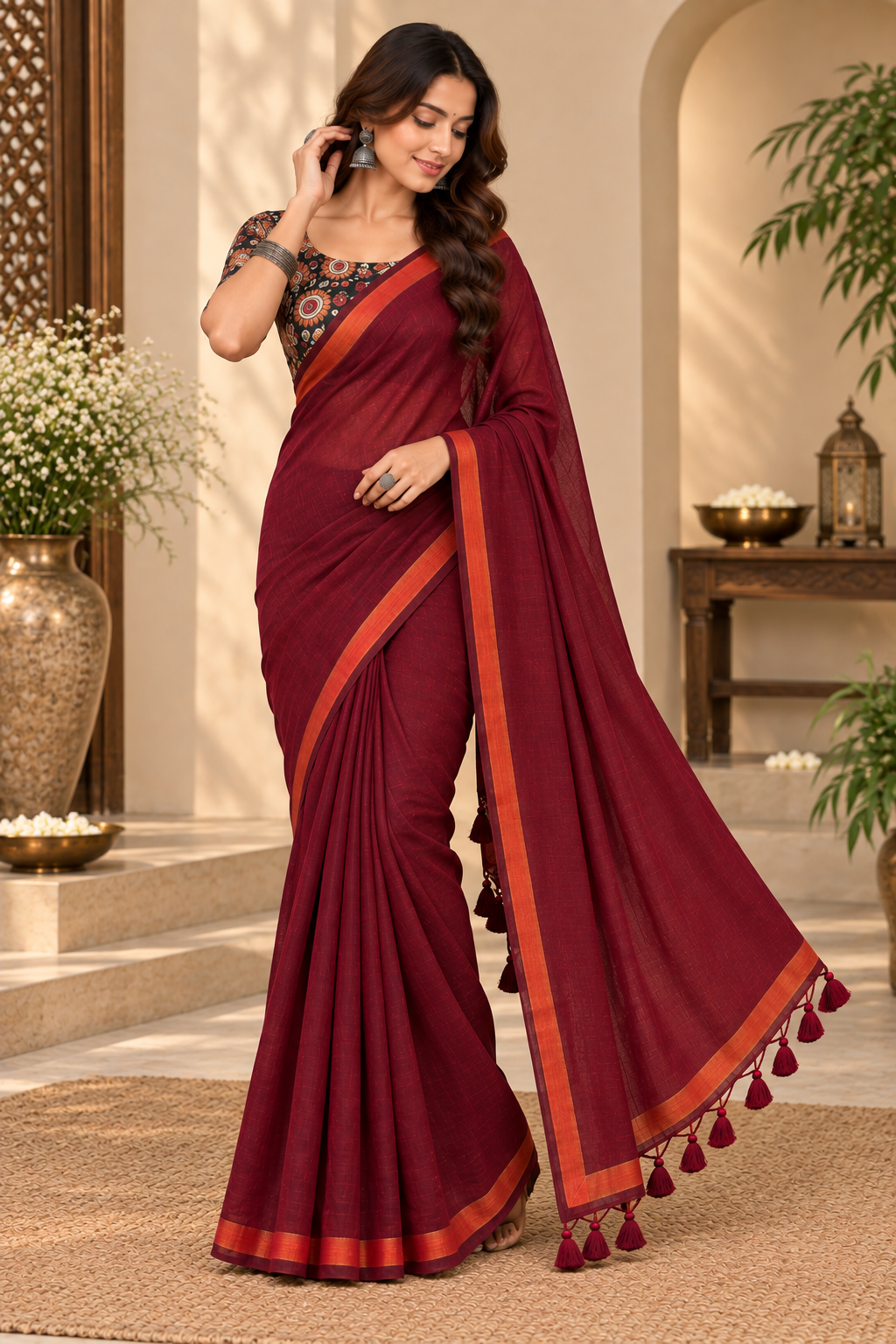 Dharma Maroon Handloom Cotton Saree