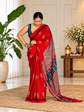 Awsome Red Handcrafted Modal Silk Ajrakh Saree