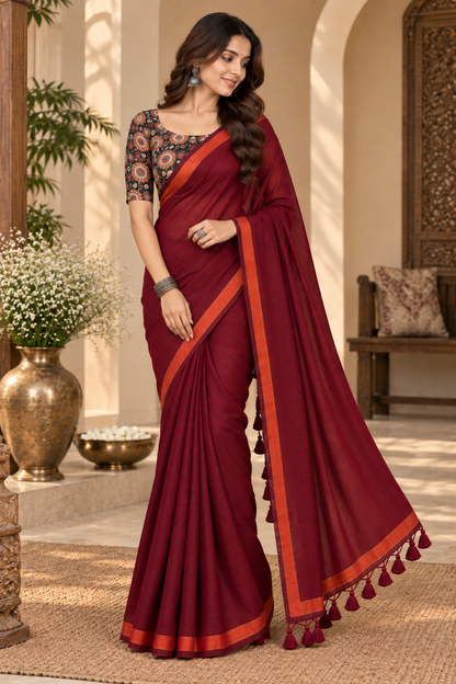 Dharma Maroon Handloom Cotton Saree