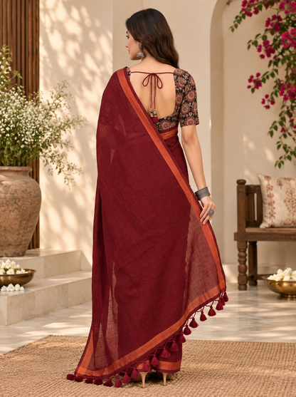 Dharma Maroon Handloom Cotton Saree