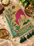 New Designer Muga Cotton Paithani Saree with Woven Deer Motif
