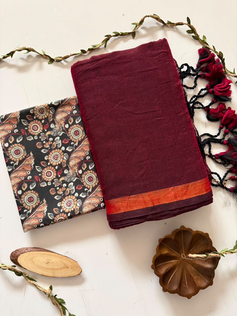 Dharma Maroon Handloom Cotton Saree