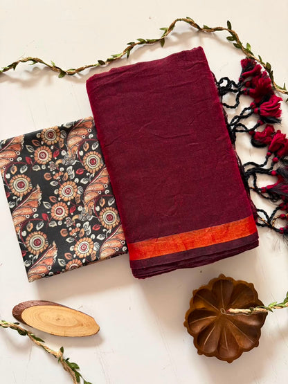 Dharma Maroon Handloom Cotton Saree
