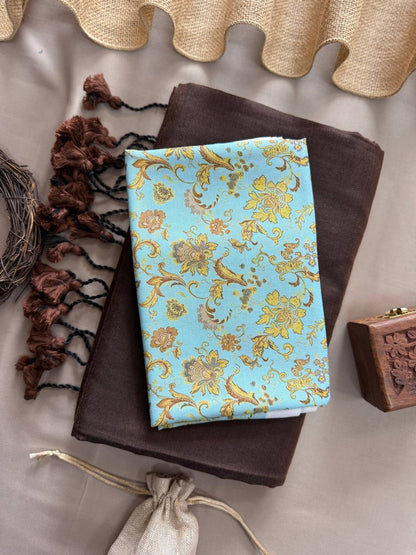 Gorgeous Coffee Handloom Cotton Saree With Traditional Printed Blouse