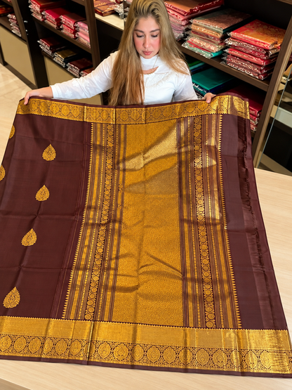 Luxurious Chocolate Brown Soft Silk Saree with Rich Gold Zari Weaving