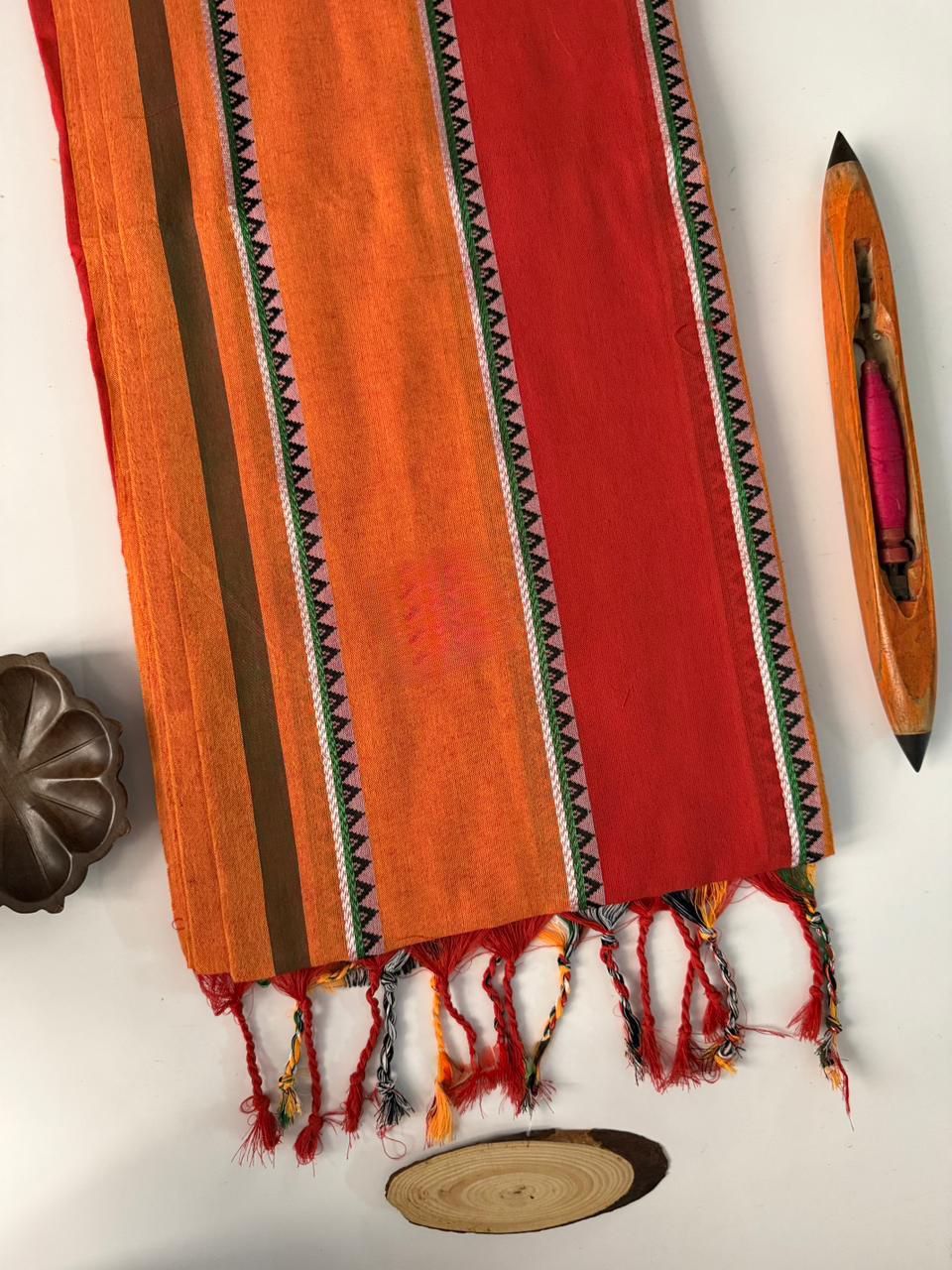 Red Handloom Narayanpet Pure Cotton Saree With Blouse