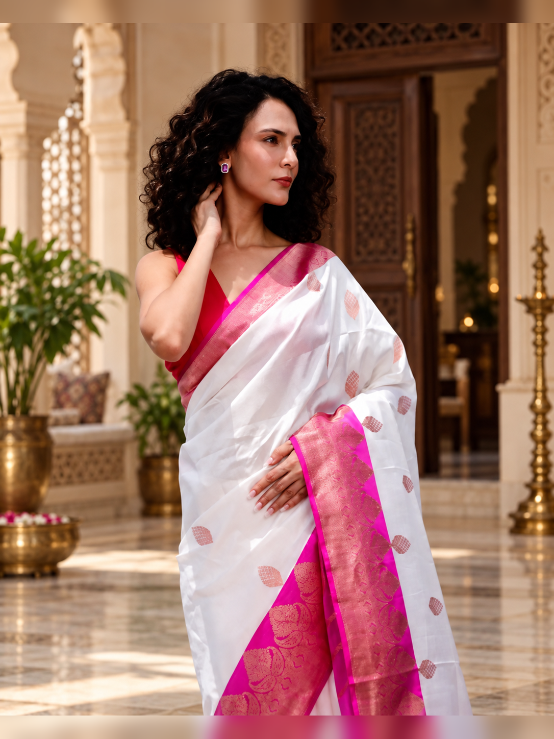 Traditional White Kanjivaram Soft Silk Festive Saree