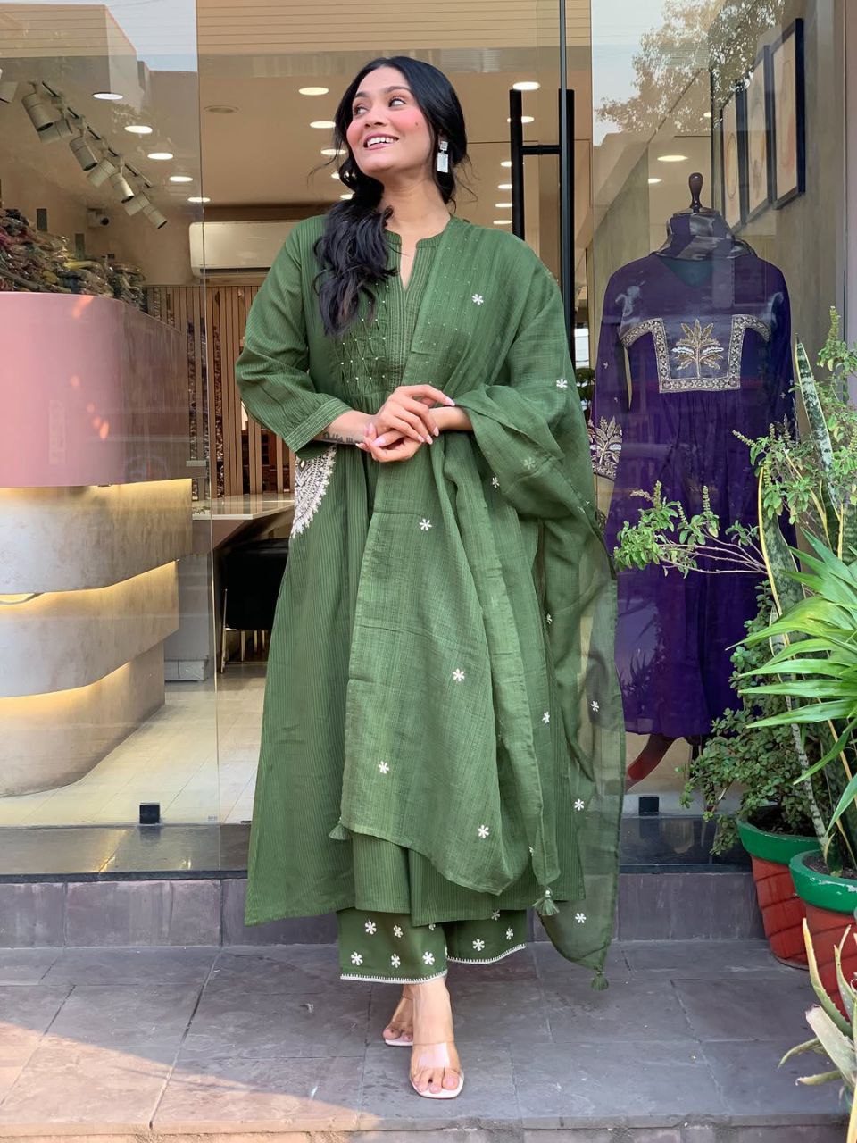 VERY GRACEFUL PURE MUL COTTON EMBROIDERY SUIT SET