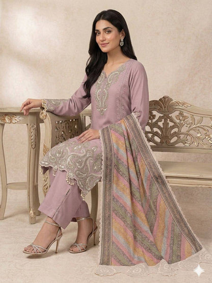 Elegant Star Georgette Embroidered Salwar Suit with Multicolor Chevron Dupatta