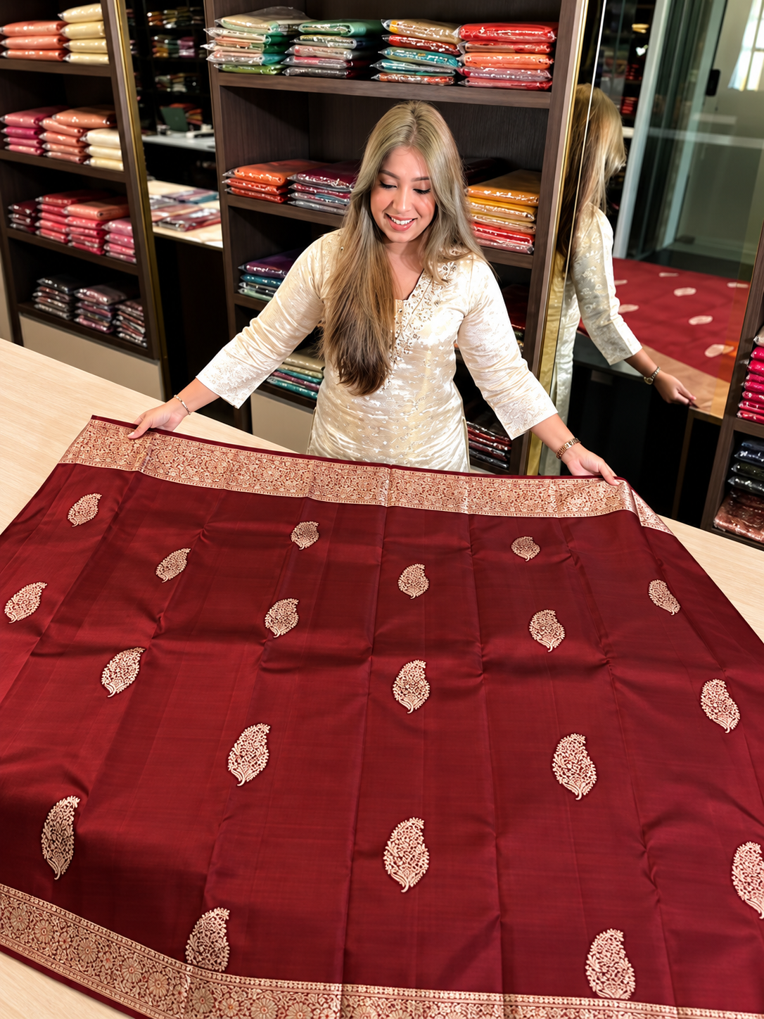 Premium Wine Soft Banarasi Silk Saree with Antique Gold Zari