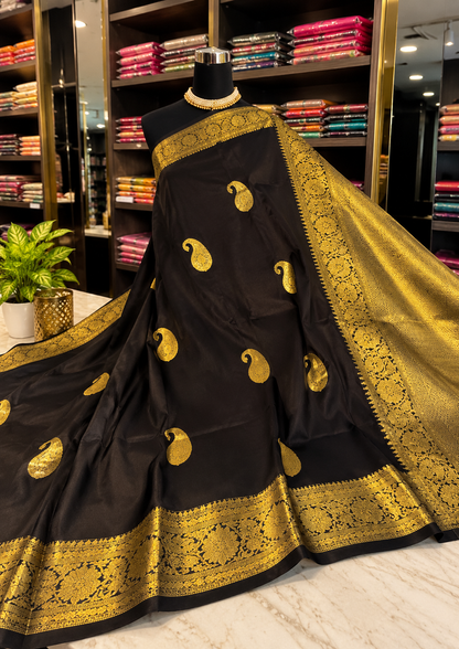 Elegant Coffee Brown Gold Zari Soft Banarasi Silk Saree With Glowing Blouse Piece