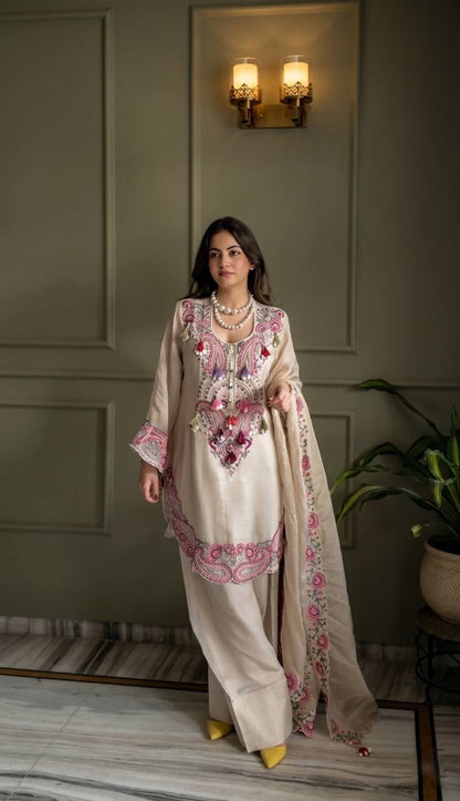 Attractive Designer Heavy Georgette Embroidery Farshi Salwar Suit Set