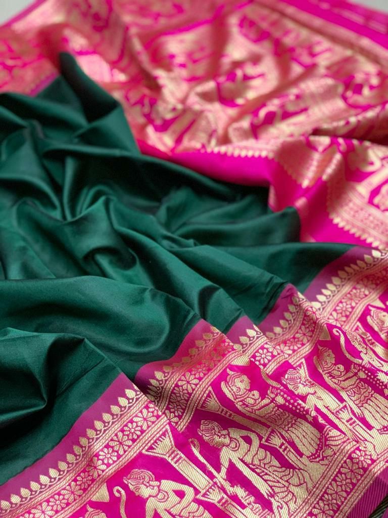 Attractive Green Soft Silk Kanjivaram Style Saree with Beautiful Blouse Piece