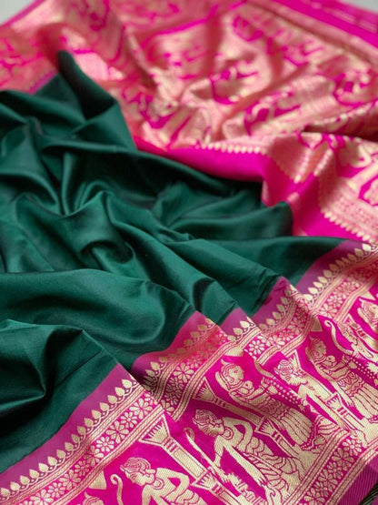 Attractive Green Soft Silk Kanjivaram Style Saree with Beautiful Blouse Piece