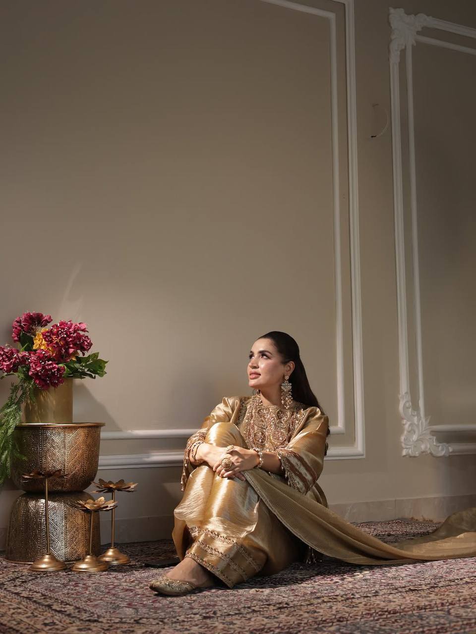 Royal Gold Fandy Silk Sequence Embroidered Salwar Suit Set