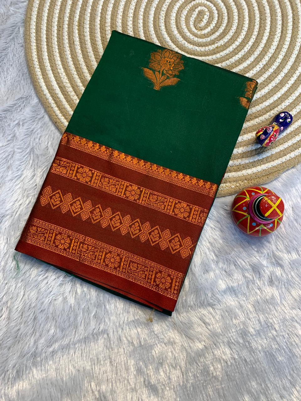 Dharma Exclusive - Banarasi Soft Silk Saree with Rich Copper Zari Pallu