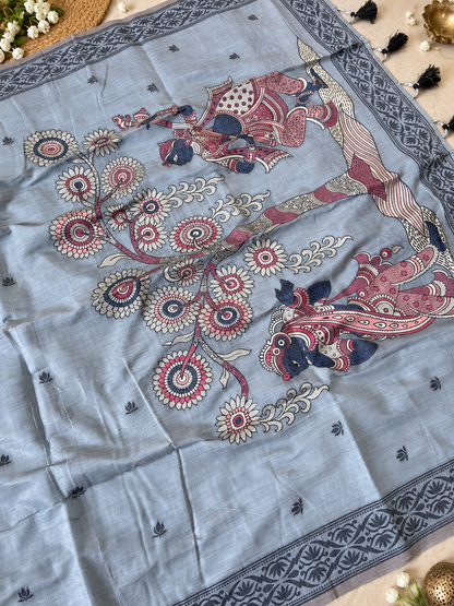 Aaradhya - Soft Muga Cotton Saree with Traditional Kalamkari Woven Design