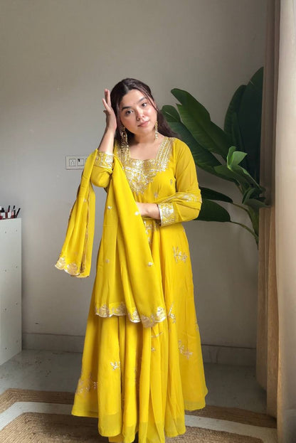 Designer Yellow Fox Georgette Anarkali Suit Set