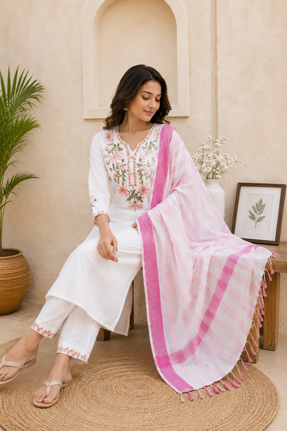 New Designer Premium Pure Khadi Cotton Embroidered Suit Set