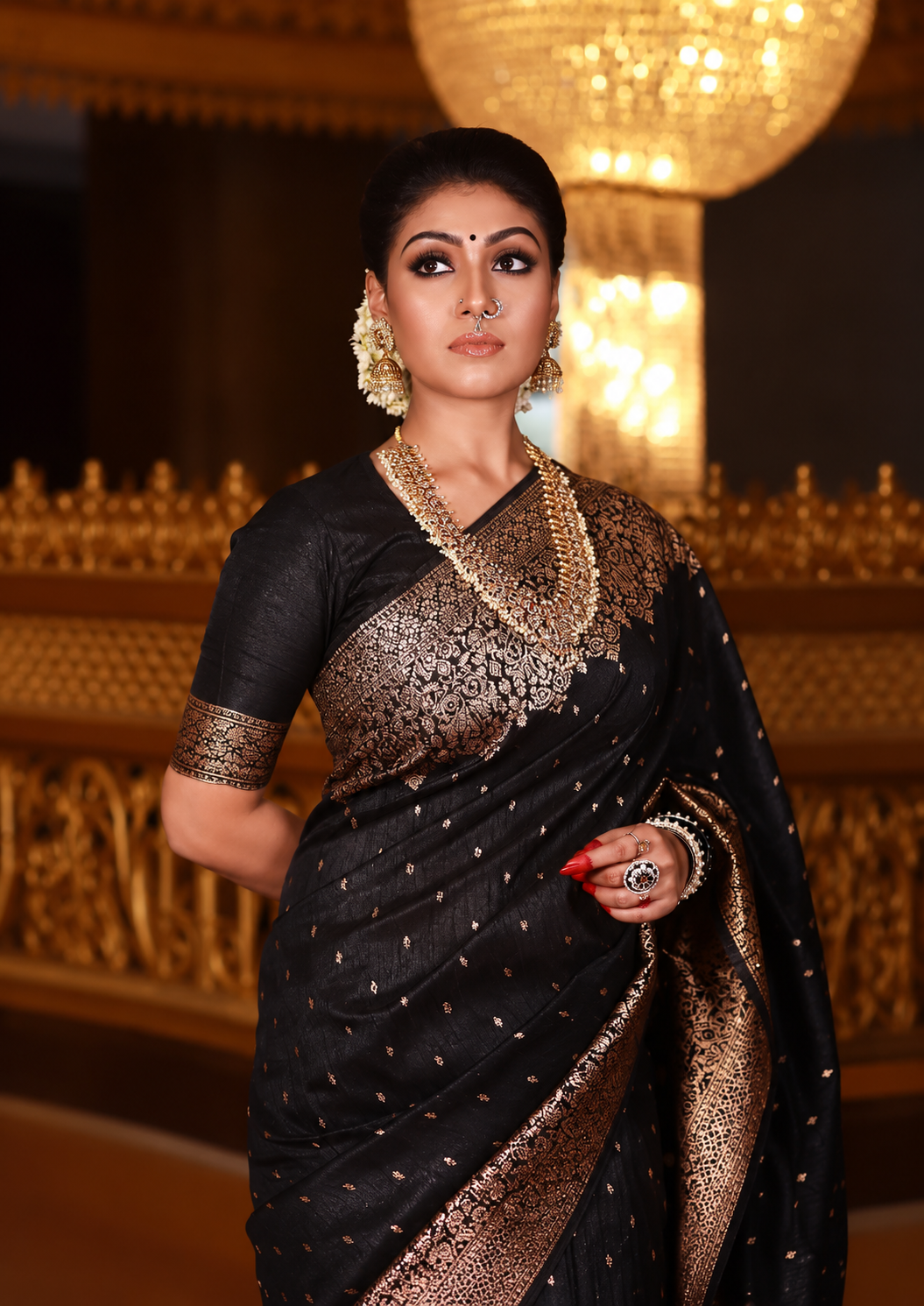 Outstanding Black Soft Banarasi Silk Saree with Heavy Zari Border