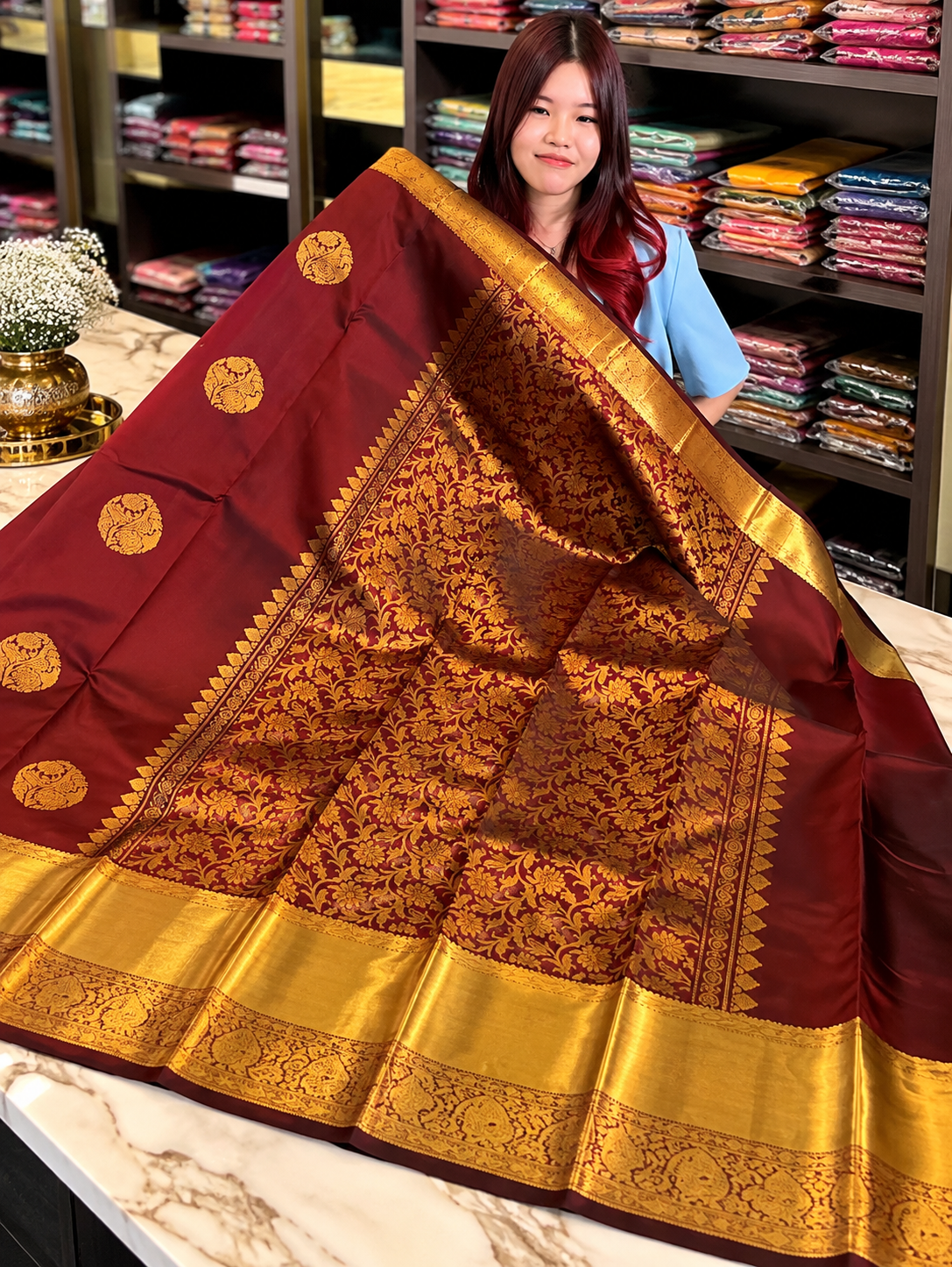 Very Beautiful Maroon Soft Banarasi Silk Saree with Traditional Blouse Piece