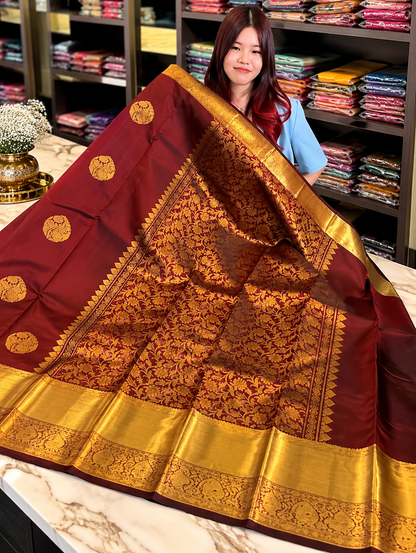 Very Beautiful Maroon Soft Banarasi Silk Saree with Traditional Blouse Piece