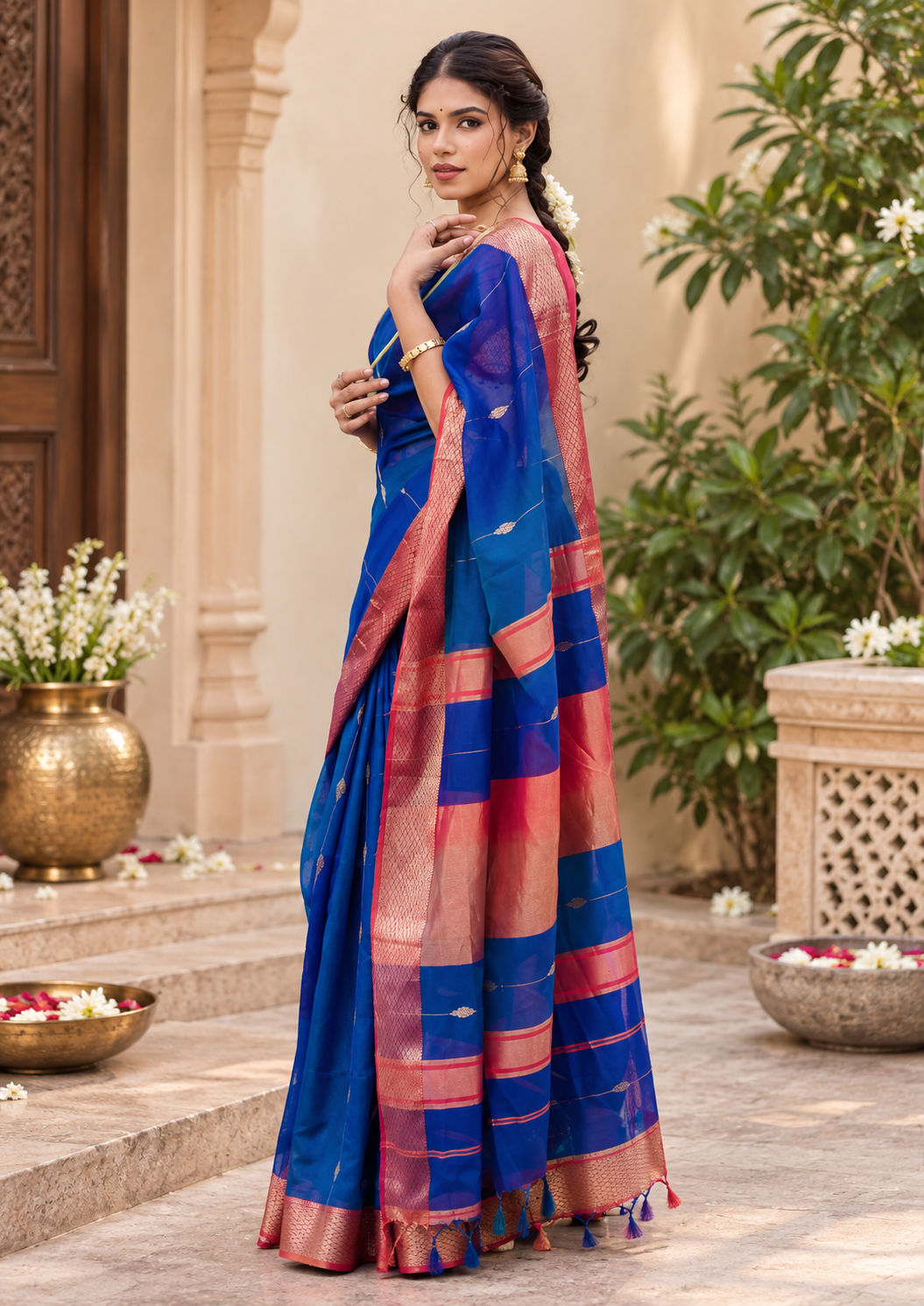 Royal Blue Handwoven Soft Cotton Silk Saree