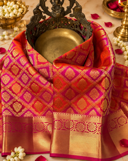 Red Woven Soft Banarasi Silk Saree with Imaginative Blouse Piece