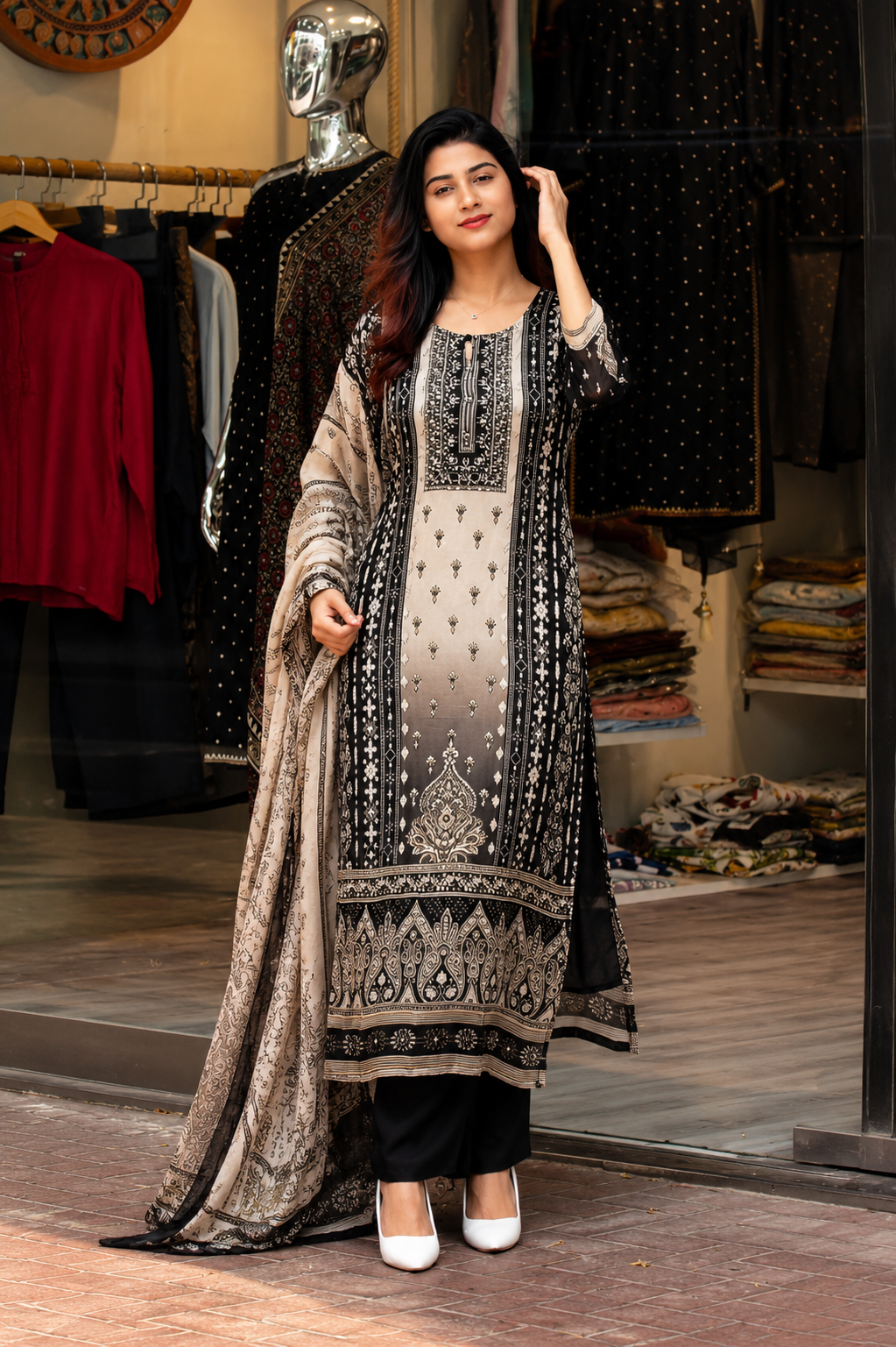 Premium Designer Black Soft Muslin Printed Salwar Suit Set