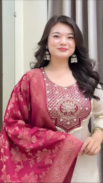 VERY ELEGANT PURE BANARASI SILK ZARI WEAVING SUIT SET