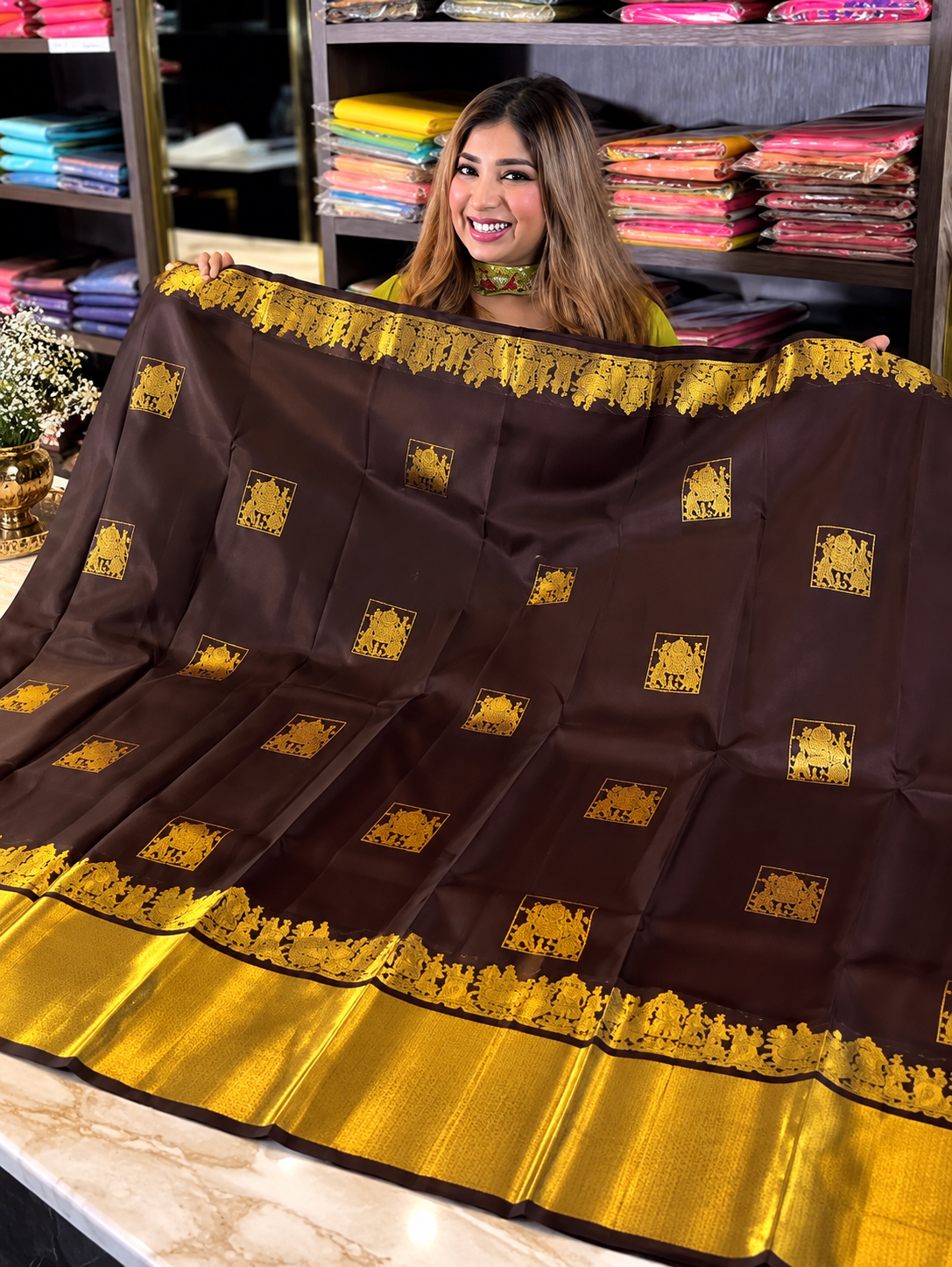Elegant Brown Soft Banarasi Silk Saree with Snappy Blouse Piece