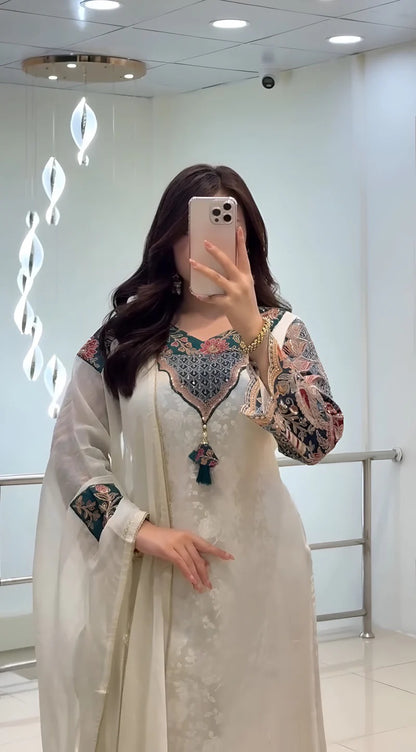 VERY GORGEOUS PURE BANARASI SILK ZARI WEAVING SUIT SET