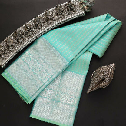 Trandy Firozi Soft Silk Saree With Beautiful Blouse Piece