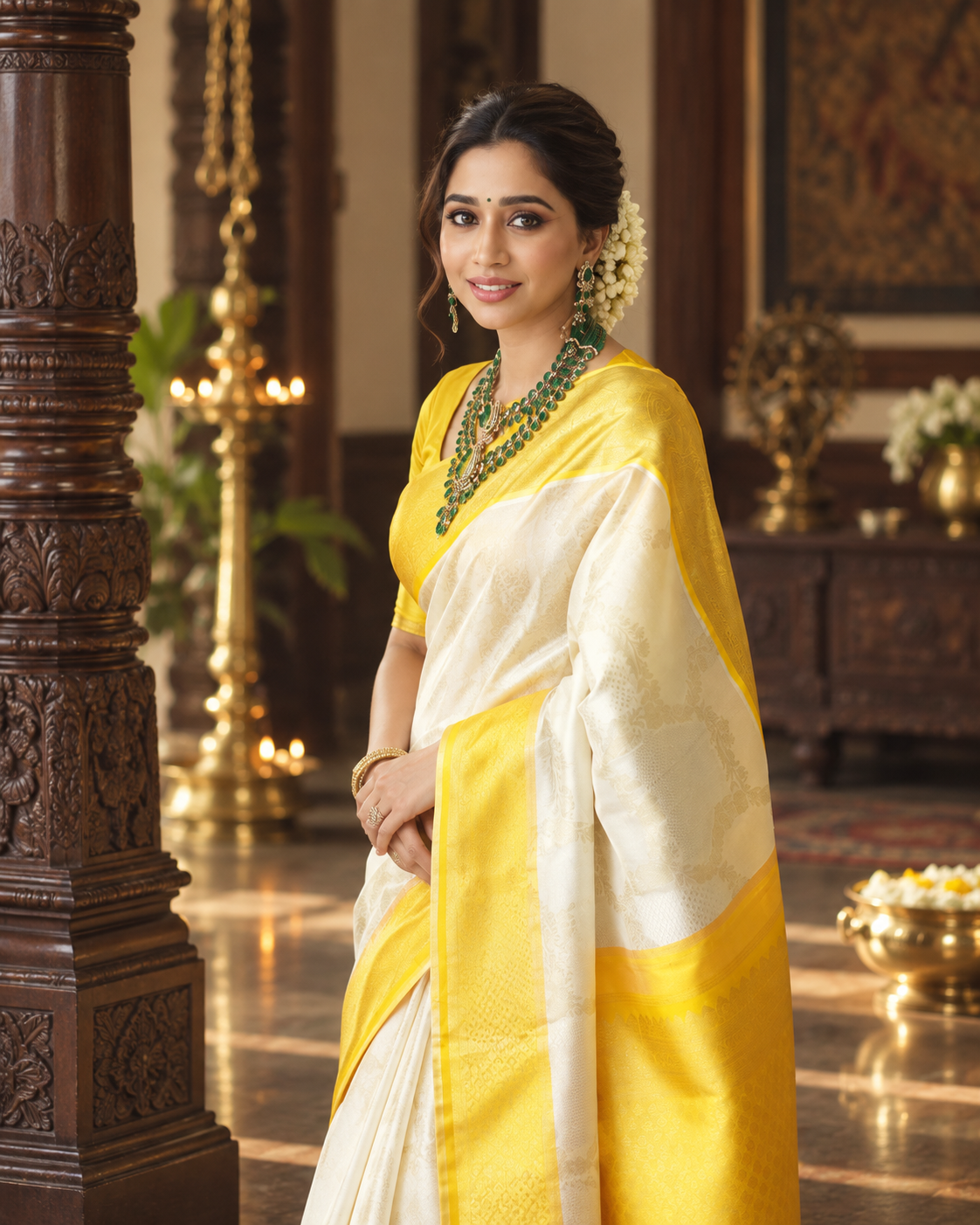 Traditional Soft Banarasi Silk Saree with Rich Golden Yellow Zari Pallu