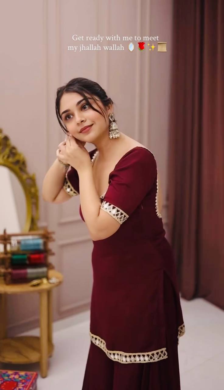 Very Beautiful Maroon Heavy Faux Georgette Sharara Suit Set