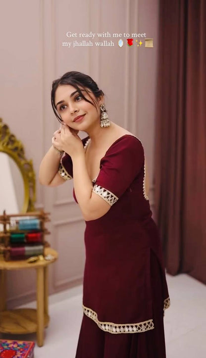 Very Beautiful Maroon Heavy Faux Georgette Sharara Suit Set