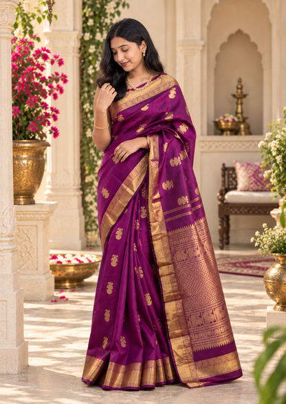 Royal Purple Kanjivaram Style Festive Silk Saree