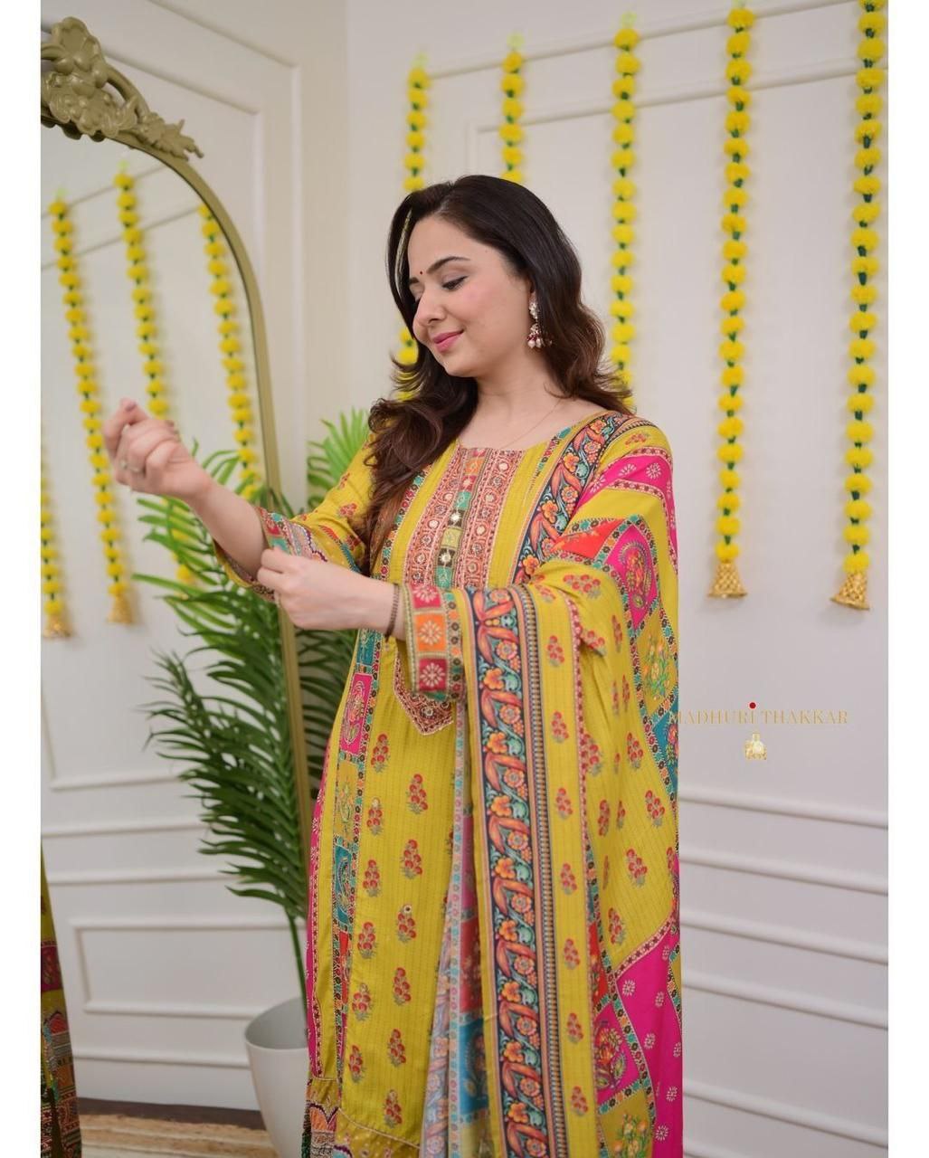 Very Beautiful Multi-Color Muslin Printed Suit Set with Dupatta