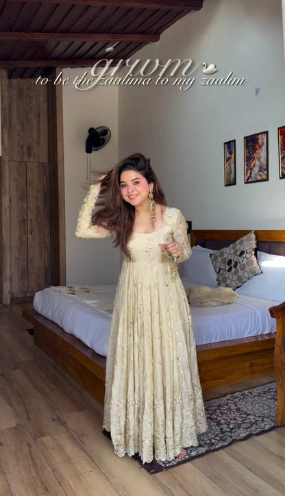 New Designer Crunchy Silk Embroidery Anarkali Suit Set