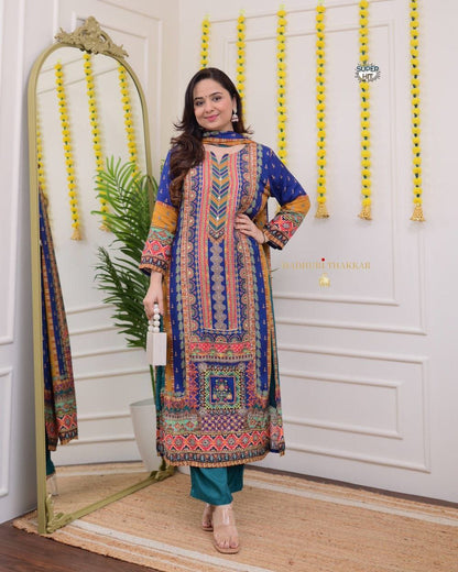 Premium Royal Multi-Color Muslin Printed Suit Set with Dupatta