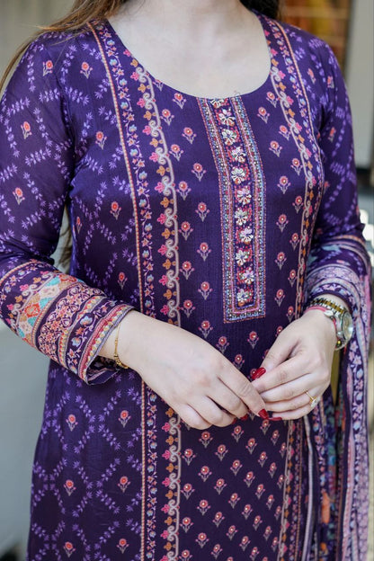 Royal Purple Chinon Silk Salwar Suit with Original Mirror Hand Work