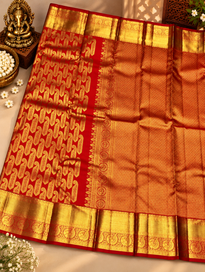 Traditional Royal Red Soft Banarasi Silk Saree With Vibrant Blouse Piece