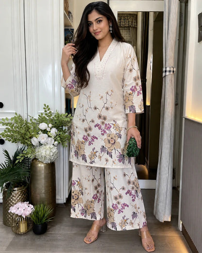 Very Attractive Pure Cotton Floral Printed Co-Ord Set