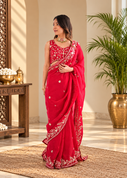 Premium Festive Red Heavy Fendy Silk Saree