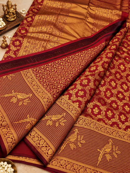 Premium Maroon Banarasi Silk Saree with Exuberant Blouse Piece
