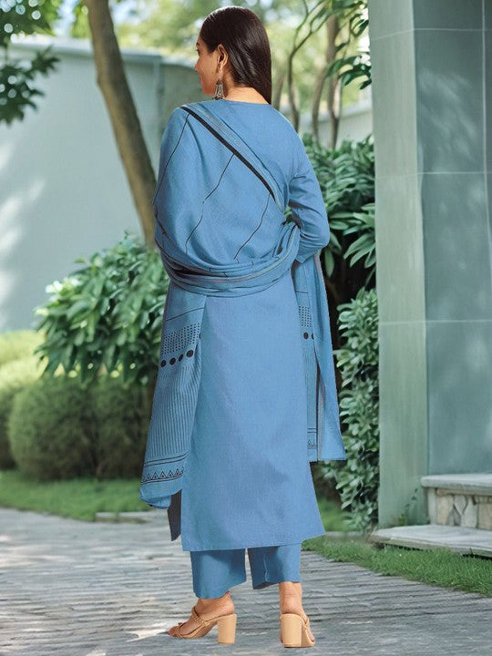 Elegant Steel Blue Premium Rayon Kurta Set with Dupatta