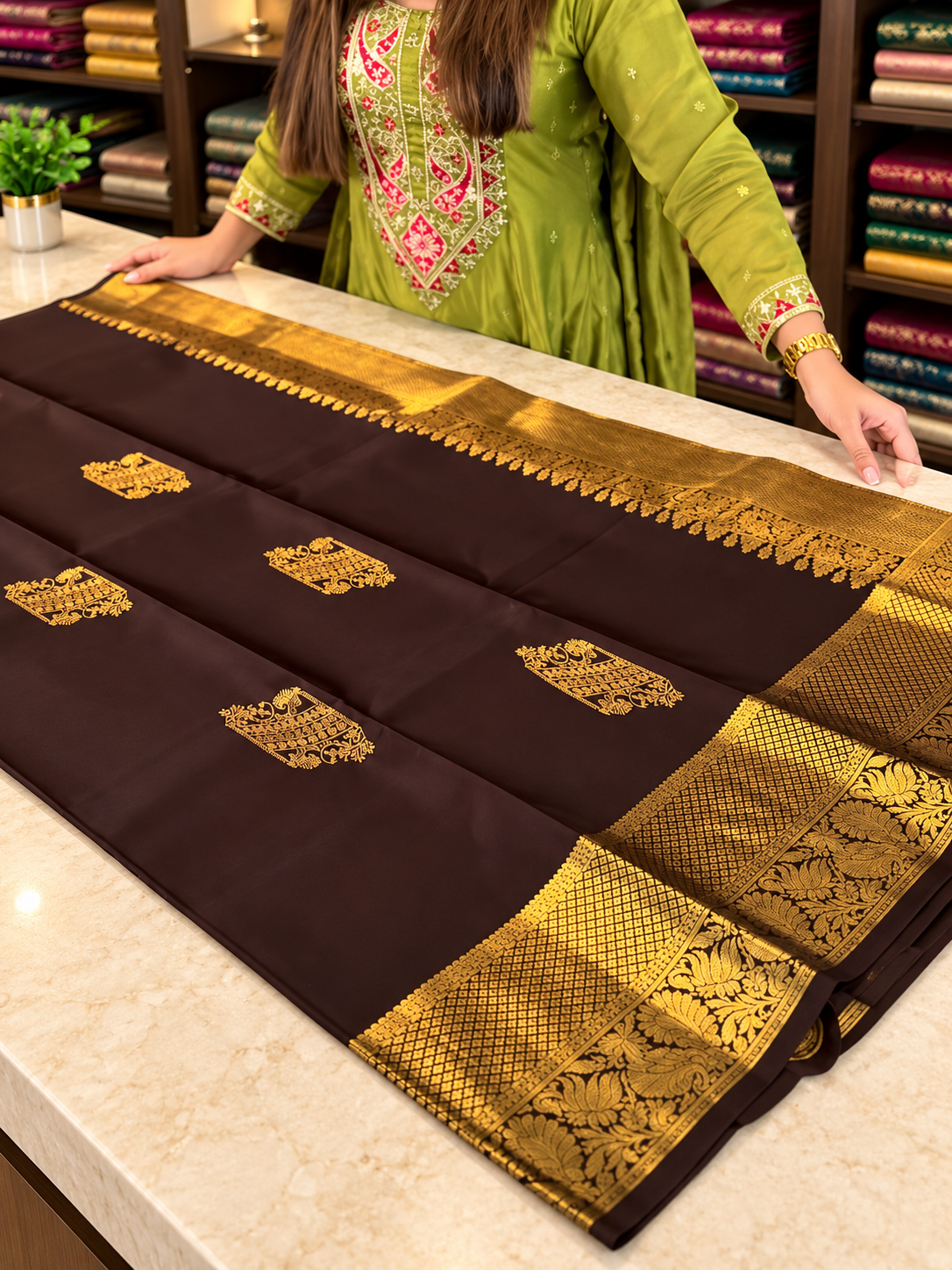 Very Attractive Brown Soft Banarasi Silk Saree with Designer Blouse Piece