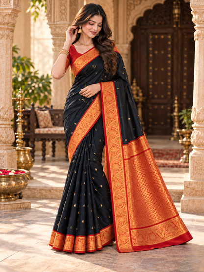 Traditional Black Kanjivaram Style Silk Festive Saree
